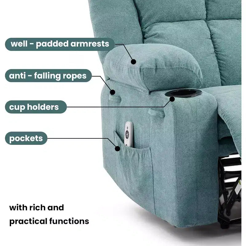 Fauteuil inclinable manuel avec massage et chauffage - Capacité de 175 kg, fauteuil d'appoint pour salon, chambre à coucher, inclinaison de 155°, porte-gobelets, livraison en une seule boîte
