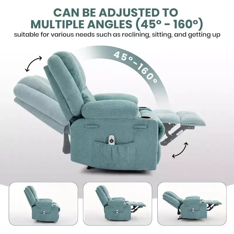 Fauteuil inclinable manuel avec massage et chauffage - Capacité de 175 kg, fauteuil d'appoint pour salon, chambre à coucher, inclinaison de 155°, porte-gobelets, livraison en une seule boîte