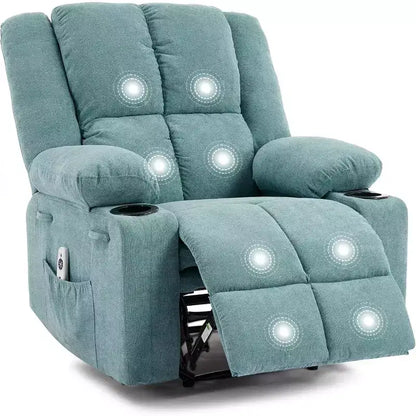 Fauteuil inclinable manuel avec massage et chauffage - Capacité de 175 kg, fauteuil d'appoint pour salon, chambre à coucher, inclinaison de 155°, porte-gobelets, livraison en une seule boîte