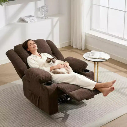 Fauteuil inclinable manuel avec massage et chauffage - Capacité de 175 kg, fauteuil d'appoint pour salon, chambre à coucher, inclinaison de 155°, porte-gobelets, livraison en une seule boîte