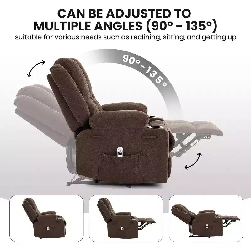 Fauteuil inclinable manuel avec massage et chauffage - Capacité de 175 kg, fauteuil d'appoint pour salon, chambre à coucher, inclinaison de 155°, porte-gobelets, livraison en une seule boîte
