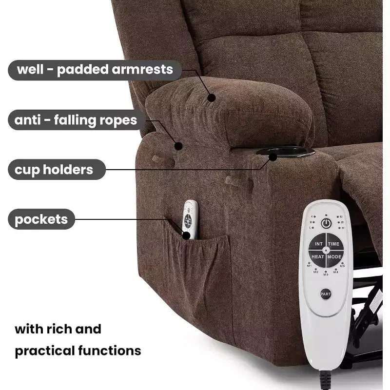 Fauteuil inclinable manuel avec massage et chauffage - Capacité de 175 kg, fauteuil d'appoint pour salon, chambre à coucher, inclinaison de 155°, porte-gobelets, livraison en une seule boîte