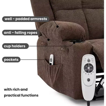 Fauteuil inclinable manuel avec massage et chauffage - Capacité de 175 kg, fauteuil d'appoint pour salon, chambre à coucher, inclinaison de 155°, porte-gobelets, livraison en une seule boîte