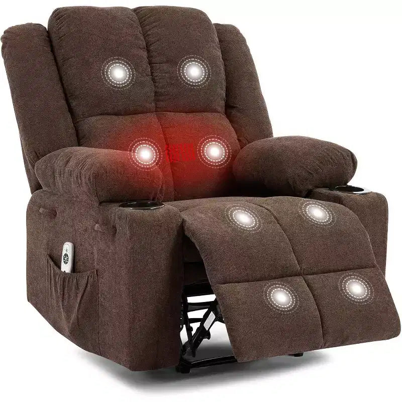 Fauteuil inclinable manuel avec massage et chauffage - Capacité de 175 kg, fauteuil d'appoint pour salon, chambre à coucher, inclinaison de 155°, porte-gobelets, livraison en une seule boîte