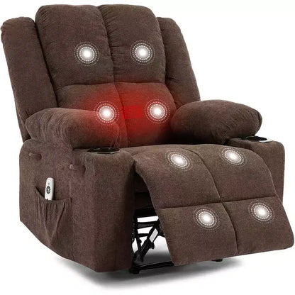 Fauteuil inclinable manuel avec massage et chauffage - Capacité de 175 kg, fauteuil d'appoint pour salon, chambre à coucher, inclinaison de 155°, porte-gobelets, livraison en une seule boîte