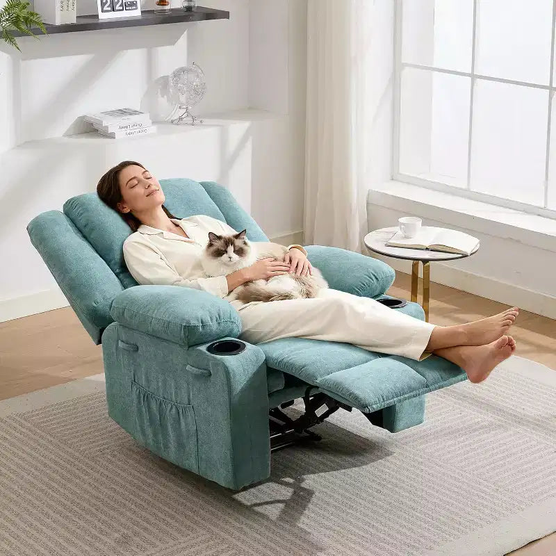 Fauteuil inclinable manuel avec massage et chauffage - Capacité de 175 kg, fauteuil d'appoint pour salon, chambre à coucher, inclinaison de 155°, porte-gobelets, livraison en une seule boîte