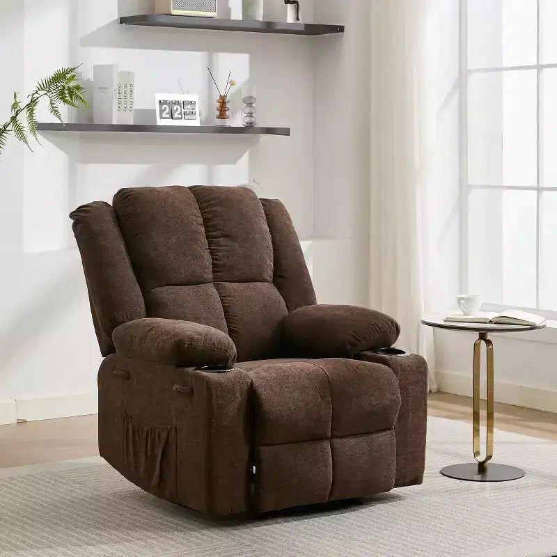 Manual Recliner w/Massage & Heating - 385Lb Capacity Accent Chair for Living Room, Bedroom, 155 Tilt, Cup Holders, Single-Box Delivery