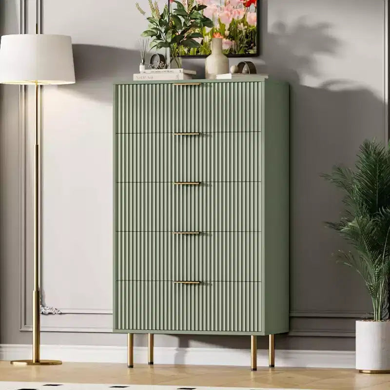 Commode à 5 tiroirs pour chambre à coucher, commode cannelée avec poignées, meuble de rangement pour chambre à coucher, salon, couloir