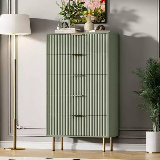 Commode à 5 tiroirs pour chambre à coucher, commode cannelée avec poignées, meuble de rangement pour chambre à coucher, salon, couloir
