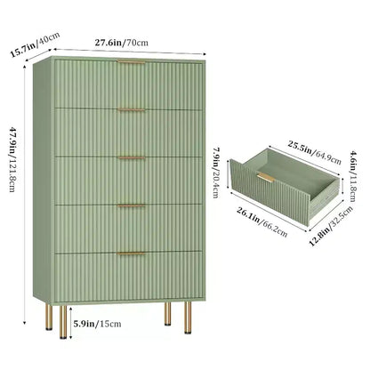 Commode à 5 tiroirs pour chambre à coucher, commode cannelée avec poignées, meuble de rangement pour chambre à coucher, salon, couloir