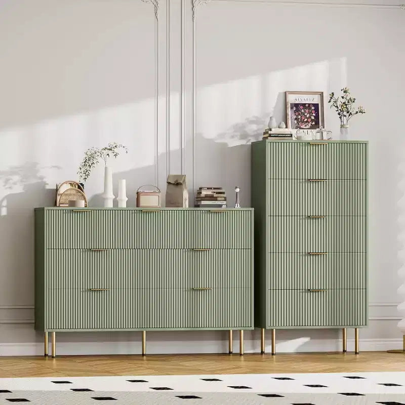 Commode à 5 tiroirs pour chambre à coucher, commode cannelée avec poignées, meuble de rangement pour chambre à coucher, salon, couloir