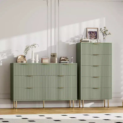 Commode à 5 tiroirs pour chambre à coucher, commode cannelée avec poignées, meuble de rangement pour chambre à coucher, salon, couloir