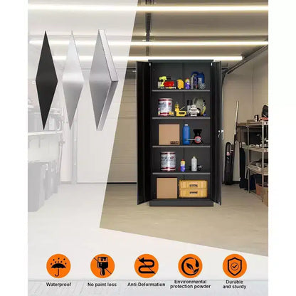 Armoire de rangement métallique avec serrure, armoire à outils en acier de 71 pouces avec étagères réglables pour garage et bureau