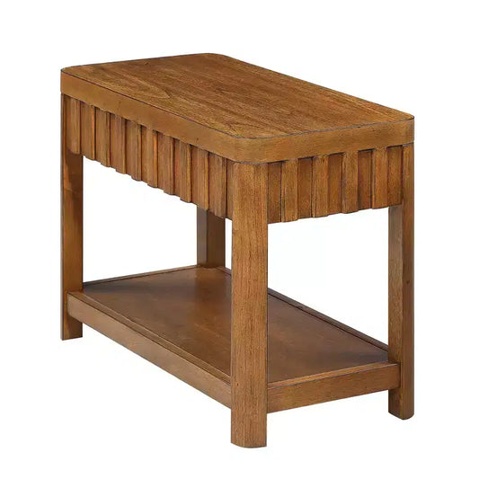 Table d'appoint rectangulaire de style rustique Zeus et Ruta de 63,5 cm avec étagère de rangement et pieds en bois massif pour le salon, la chambre ou le bureau, noyer