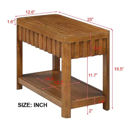 Table d'appoint rectangulaire de style rustique Zeus et Ruta de 63,5 cm avec étagère de rangement et pieds en bois massif pour le salon, la chambre ou le bureau, noyer