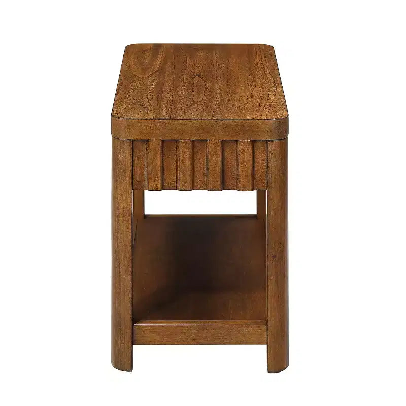 Table d'appoint rectangulaire de style rustique Zeus et Ruta de 63,5 cm avec étagère de rangement et pieds en bois massif pour le salon, la chambre ou le bureau, noyer