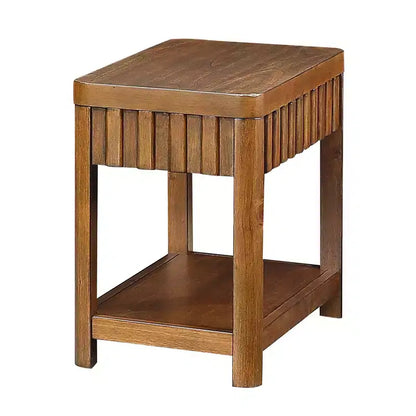 Table d'appoint rectangulaire de style rustique Zeus et Ruta de 63,5 cm avec étagère de rangement et pieds en bois massif pour le salon, la chambre ou le bureau, noyer