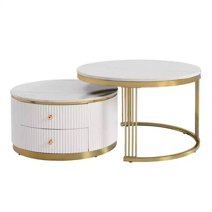Tables basses gigognes rondes modernes blanches Zeus & Ruta 70 cm - Tiroirs intégrés