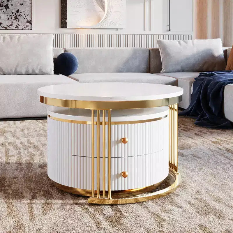 Tables basses gigognes rondes modernes blanches Zeus & Ruta 70 cm - Tiroirs intégrés