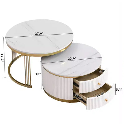 Tables basses gigognes rondes modernes blanches Zeus & Ruta 70 cm - Tiroirs intégrés