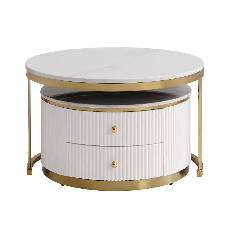 Tables basses gigognes rondes modernes blanches Zeus & Ruta 70 cm - Tiroirs intégrés