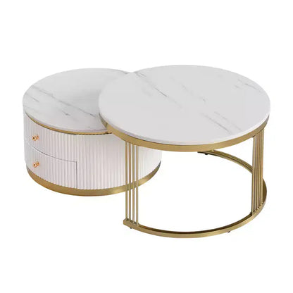 Tables basses gigognes rondes modernes blanches Zeus & Ruta 70 cm - Tiroirs intégrés