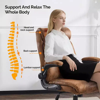 VINGLI Chaise de bureau ergonomique roulante en microfibre marron avec accoudoirs rembourrés relevables, fauteuil de direction à dossier haut pivotant à 360° avec roulettes