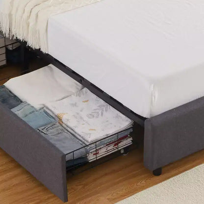 Cadre de lit Queen Size avec tête de lit réglable, cadre de lit rembourré avec 4 tiroirs de rangement, silencieux, pas besoin de sommier tapissier
