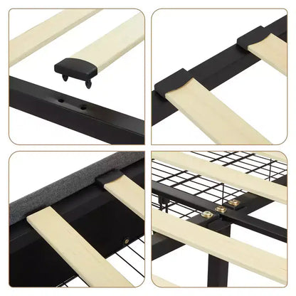 Cadre de lit Queen Size avec tête de lit réglable, cadre de lit rembourré avec 4 tiroirs de rangement, silencieux, pas besoin de sommier tapissier