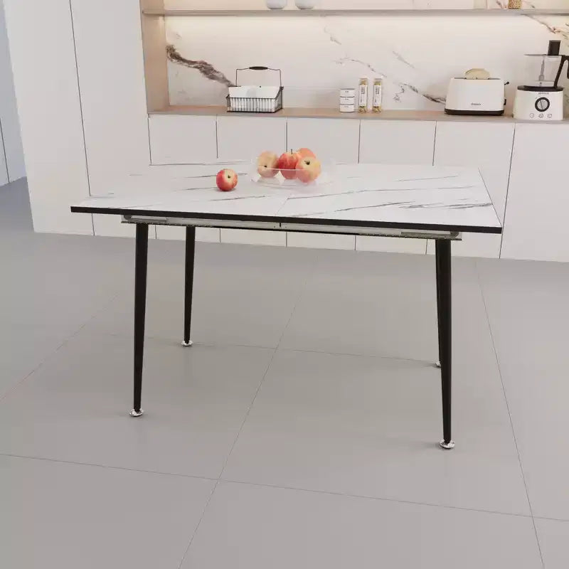 Okak Table de cuisine carrée extensible de 160 cm pour 6 personnes, Table de salle à manger à motif marbre, Table pliante pour salle à manger, salon, Blanc