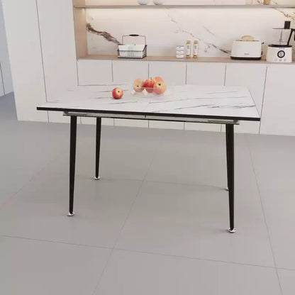 Okak Table de cuisine carrée extensible de 160 cm pour 6 personnes, Table de salle à manger à motif marbre, Table pliante pour salle à manger, salon, Blanc
