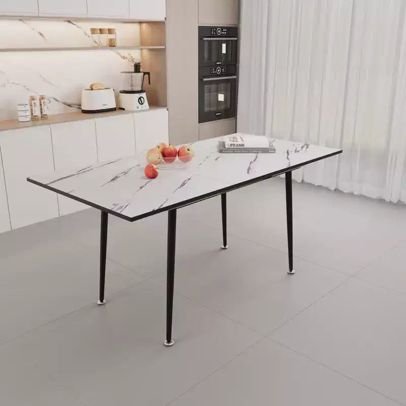 Okak Table de cuisine carrée extensible de 160 cm pour 6 personnes, Table de salle à manger à motif marbre, Table pliante pour salle à manger, salon, Blanc