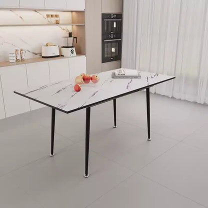 Okak Table de cuisine carrée extensible de 160 cm pour 6 personnes, Table de salle à manger à motif marbre, Table pliante pour salle à manger, salon, Blanc