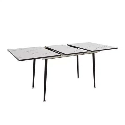 Okak Table de cuisine carrée extensible de 160 cm pour 6 personnes, Table de salle à manger à motif marbre, Table pliante pour salle à manger, salon, Blanc