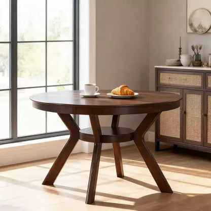 Table à manger ronde en bois Homy Casa avec étagère, table de salle à manger moderne pour la cuisine ou les petits espaces