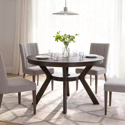 Table à manger ronde en bois Homy Casa avec étagère, table de salle à manger moderne pour la cuisine ou les petits espaces