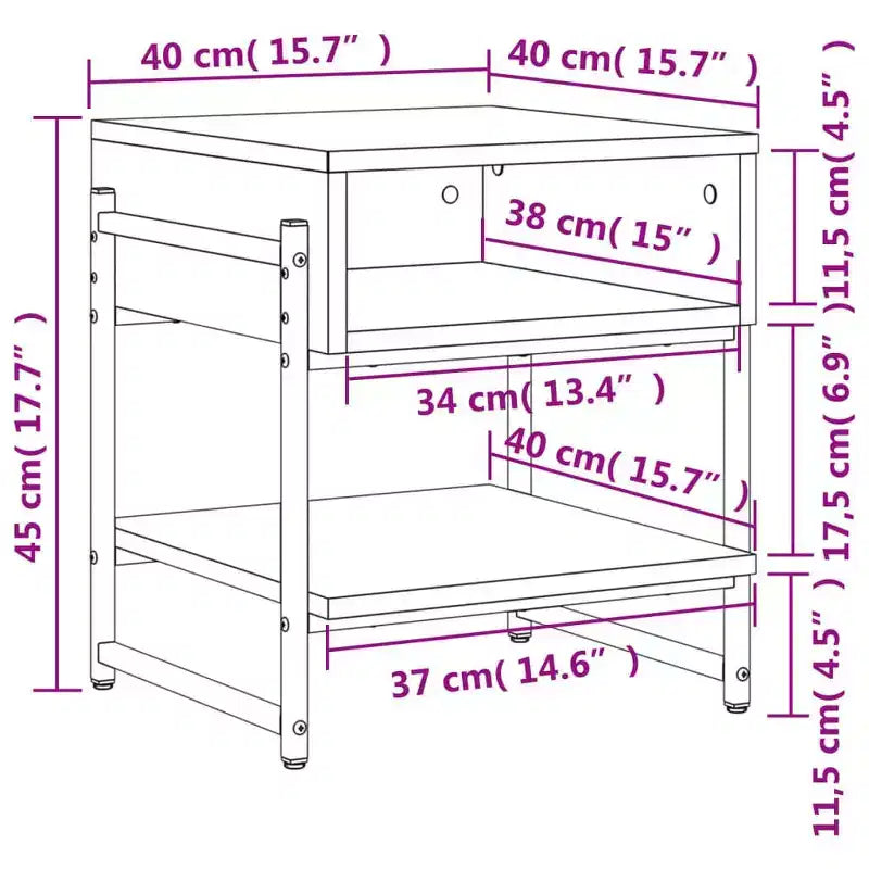vidaXL Table basse chêne fumé – Meuble d'appoint style industriel pour salon – Bois d'ingénierie avec cadre en métal, étagère de rangement, pieds réglables
