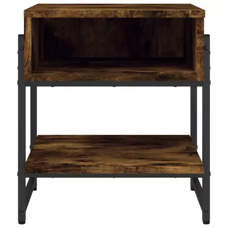 vidaXL Table basse chêne fumé – Meuble d'appoint style industriel pour salon – Bois d'ingénierie avec cadre en métal, étagère de rangement, pieds réglables