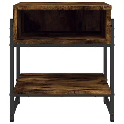 vidaXL Table basse chêne fumé – Meuble d'appoint style industriel pour salon – Bois d'ingénierie avec cadre en métal, étagère de rangement, pieds réglables