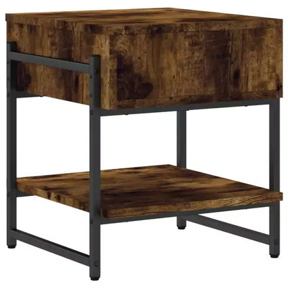 vidaXL Table basse chêne fumé – Meuble d'appoint style industriel pour salon – Bois d'ingénierie avec cadre en métal, étagère de rangement, pieds réglables
