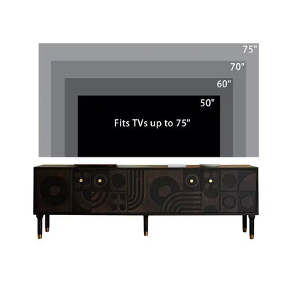 JVNOXK Meuble TV du milieu du siècle, meuble TV média moderne avec 4 placards, centre de divertissement en bois pour TV de 55 pouces et plus, console TV minimaliste pour salon