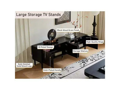 JVNOXK Meuble TV du milieu du siècle, meuble TV média moderne avec 4 placards, centre de divertissement en bois pour TV de 55 pouces et plus, console TV minimaliste pour salon
