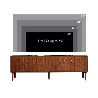 JVNOXK Meuble TV du milieu du siècle, meuble TV média moderne avec 4 placards, centre de divertissement en bois pour TV de 55 pouces et plus, console TV minimaliste pour salon