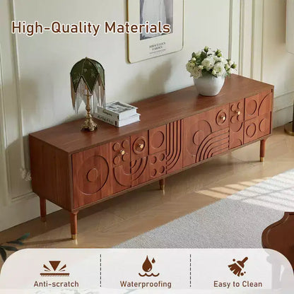 JVNOXK Meuble TV du milieu du siècle, meuble TV média moderne avec 4 placards, centre de divertissement en bois pour TV de 55 pouces et plus, console TV minimaliste pour salon