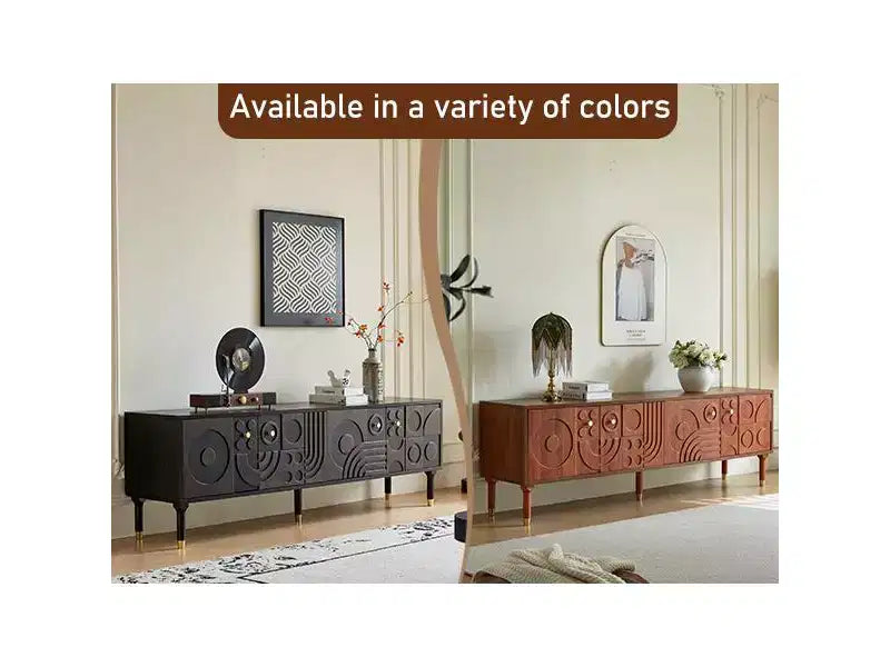 JVNOXK Meuble TV du milieu du siècle, meuble TV média moderne avec 4 placards, centre de divertissement en bois pour TV de 55 pouces et plus, console TV minimaliste pour salon
