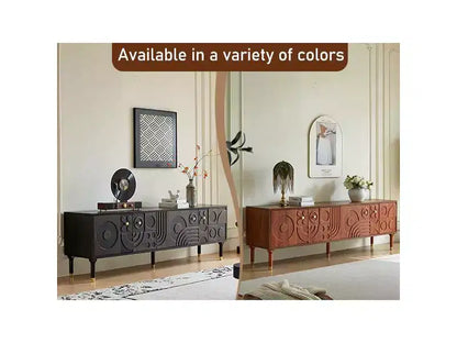 JVNOXK Meuble TV du milieu du siècle, meuble TV média moderne avec 4 placards, centre de divertissement en bois pour TV de 55 pouces et plus, console TV minimaliste pour salon