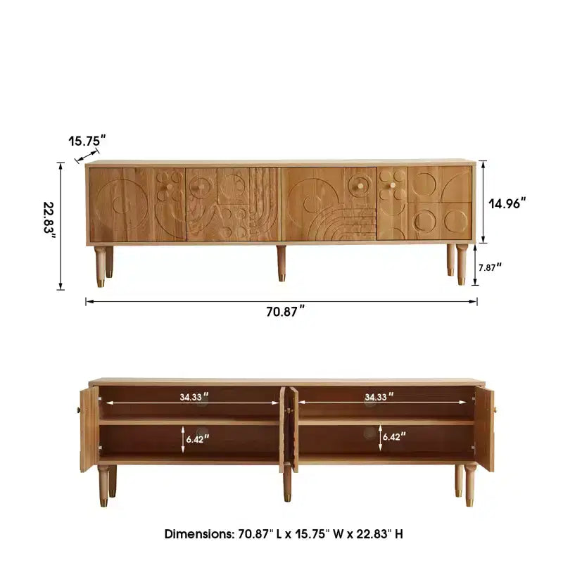 JVNOXK Meuble TV du milieu du siècle, meuble TV média moderne avec 4 placards, centre de divertissement en bois pour TV de 55 pouces et plus, console TV minimaliste pour salon