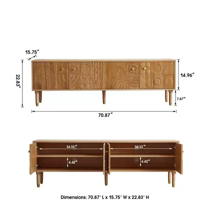 JVNOXK Meuble TV du milieu du siècle, meuble TV média moderne avec 4 placards, centre de divertissement en bois pour TV de 55 pouces et plus, console TV minimaliste pour salon