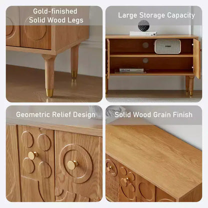 JVNOXK Meuble TV du milieu du siècle, meuble TV média moderne avec 4 placards, centre de divertissement en bois pour TV de 55 pouces et plus, console TV minimaliste pour salon