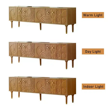 JVNOXK Meuble TV du milieu du siècle, meuble TV média moderne avec 4 placards, centre de divertissement en bois pour TV de 55 pouces et plus, console TV minimaliste pour salon